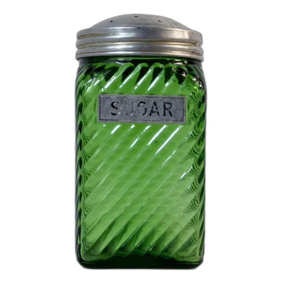 Vtg Owens Illinois Green Depression Glass Hoosier Sugar Shaker Canister Jar 1930
